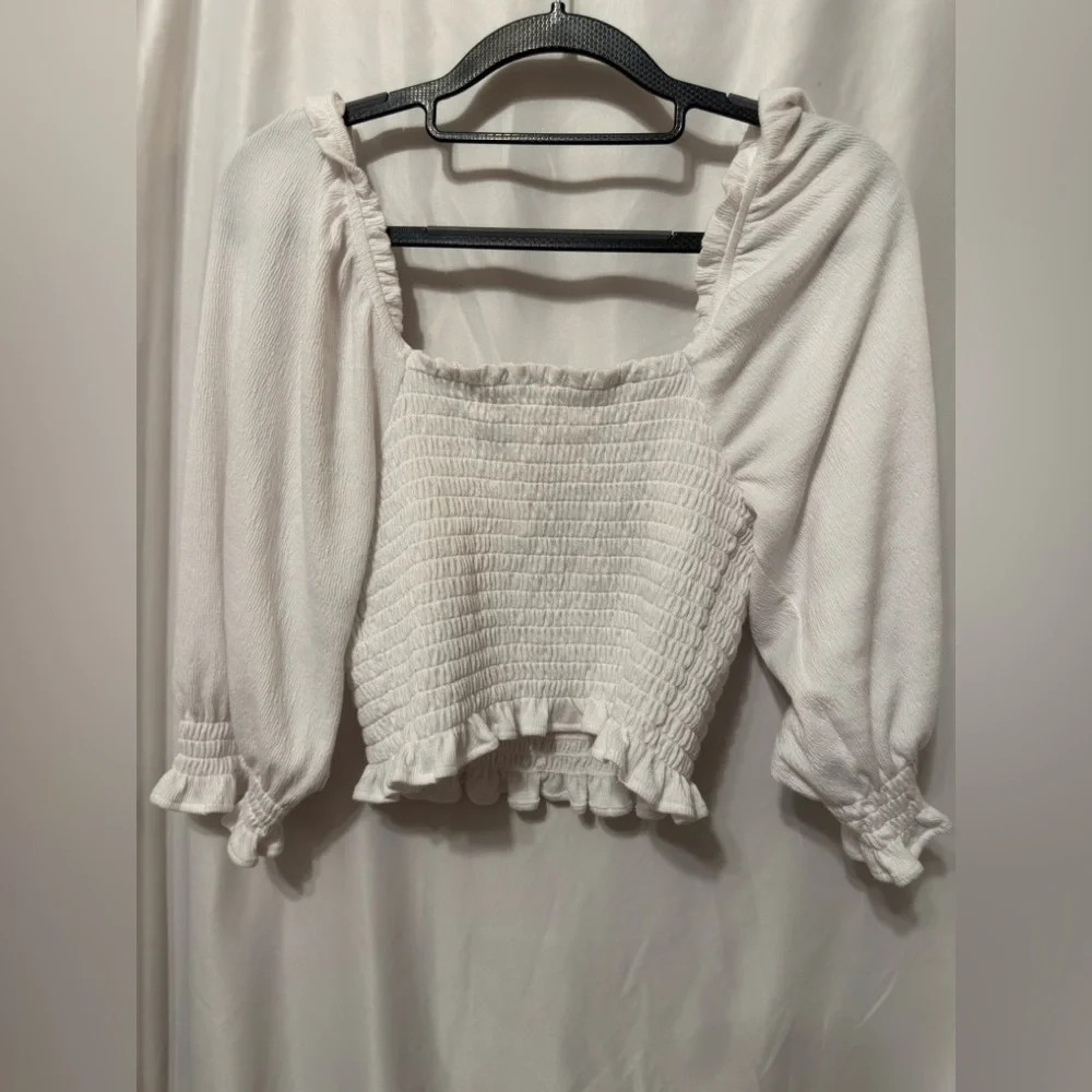 Free People Brencye Ivory Smocked Crop Top Size Medium